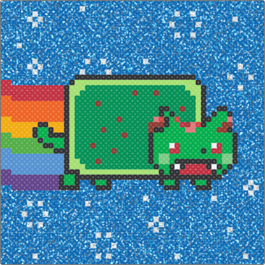 Nyan Cat - Sparkle Pearler - green,blue,nyan cat,nyan,cat,animal,meme,scene,emo,2000s