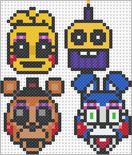 FNAF 2 / Part 4 / extra gang - black,yellow,tan,blue,colorful,fnaf,freddy,bonnie,chica,movie