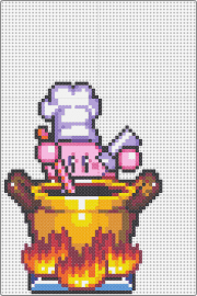 Cooking Kirby - kirby,nintendo,adorable character,chef,vibrant concoction,pinks,flame colors,purple,yellow,orange