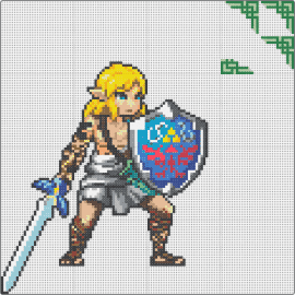 Link TOTK - link,legend of zelda,shield,sword,character,hero,video game,blonde,adventure,blue,gray,yellow,beige