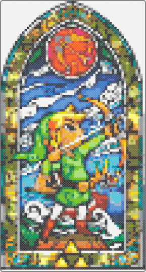 Wind waker stained glass bow - gray,tan,orange,green,red,colorful
