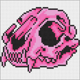 Pink Cat Skull - gpt this fuse bead pattern offers a striking depiction of a pink cat skull,blending the edgy symbolism of a skull with the playful allure of feline charm,perfect for a unique and bold kandi creation. 