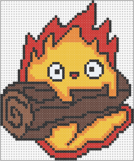 Calcifer - calcifer,howls moving castle,fire,log,character,anime,ghibli,cute,movie,studio ghibli,brown,red,yellow
