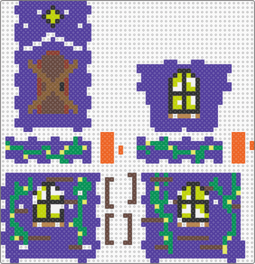 Haunted House Front - green,purple