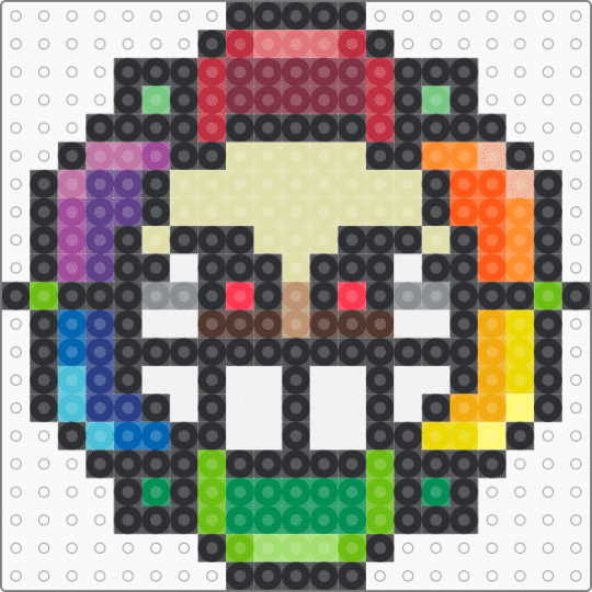 Dandy Perler but based off how I draw him - black,red,green,orange,colorful