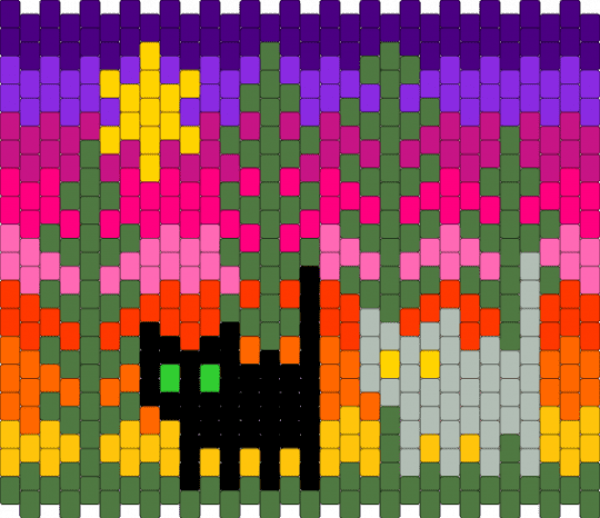 Cats in a forest - green, pink, purple