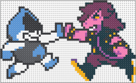 Susie and Lancer High Five (Deltarune) - black, character, deltarune, lancer deltarune, light blue, perler bead, pink, susie deltarune, video game