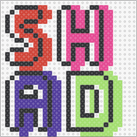 'SHAD' - text,colorful,stylized,bold,visual interest,pop,lettering,typography,dynamic,red,pink,purple,green