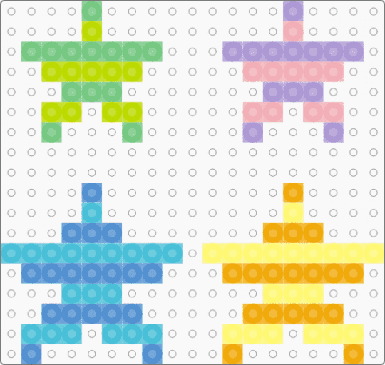 Kawada Perler Tiny Striped Stars - blue, green, light blue, orange, pastel, pink, purple, small, yellow