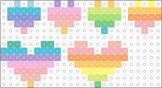 Kawada Perler Mini Rainbow Hearts - light blue,pink,beige,yellow,small,tiny,pastel