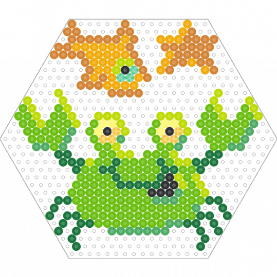 Perler Crab, Goldfish, & Starfish (Hexagon Board) - fish, fuse beads, green, orange, sea life, sea star, small, star