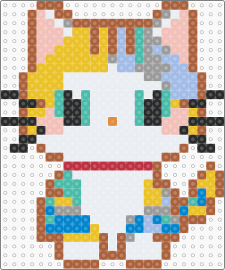 Cute Chibi Cat - animal, beige, calico, colorful, fuse bead, kitten, kitty, mini fuse beads, perler, red, yellow
