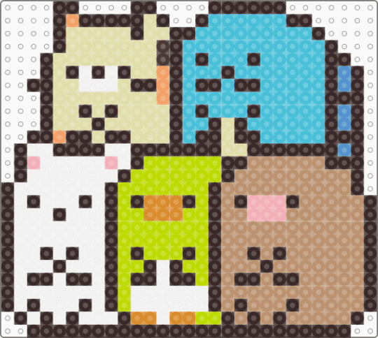 Kawada Perler Sumikko Stack 2 | Tokage, Tonkatsu, Shirokuma, Penguin? - beige, brown, character, cute, fuse bead, kawaii, light blue, pastel, san x, sumikko gurashi