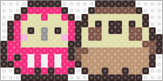 Kawada Perler Fukuro & Suzume - bird, brown, character, fuse bead, kawaii, pastel, pink, san x, small, sumikko gurashi, yellow