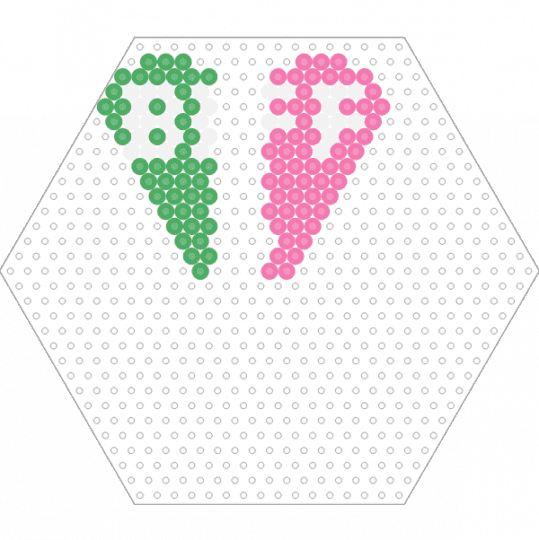 BFF Matching Heart Pieces (Hexagon Board) - charm, easy, friends, fuse beads, green, love, perler, pink