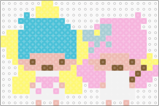Kawada Perler Kiki & Lala - yellow,light blue,pink,sanrio,small,pastel,little twin stars,angel,blue
