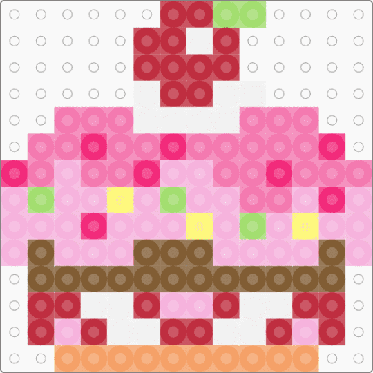 Kawada Perler Pink Cake with Cherry - pink,red,small,bird