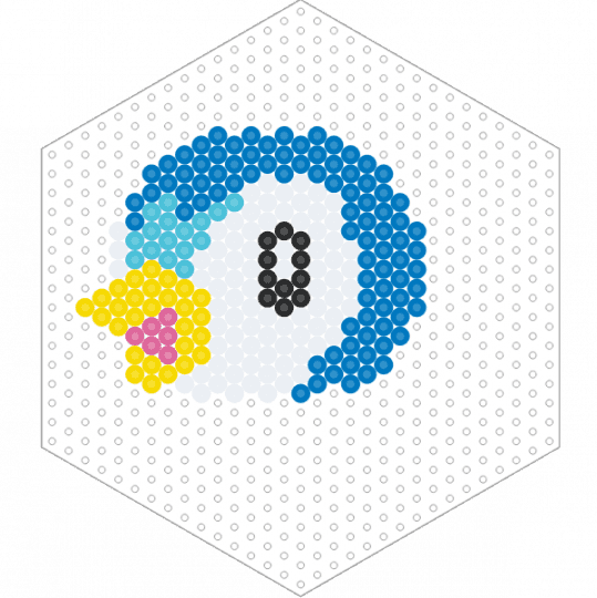 Piplup Head Side (Hexagon Board) - blue, character, fuse bead, penguin, perler, pokemon, starter, video game
