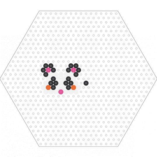 Tiny Panda Head (Hexagon Pegboard) - animal, bear, cute, easy, fuse beads, nature, orange, perler, pink, small, white