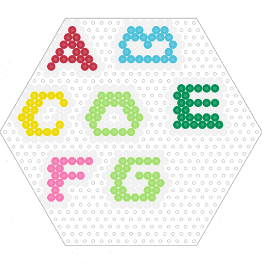 Letters A, B, C, D, E, F, G (Hexagon Board) - alphabet, colorful, colourful, fuse beads, perler, simple, text, words