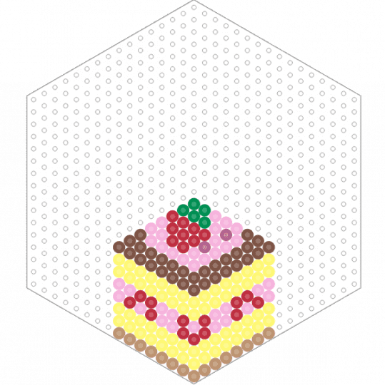 Kawada Perler Strawberry Cake (Hexagon Board) - cute, dessert, food, fruit, pink, sweets, tan, yellow