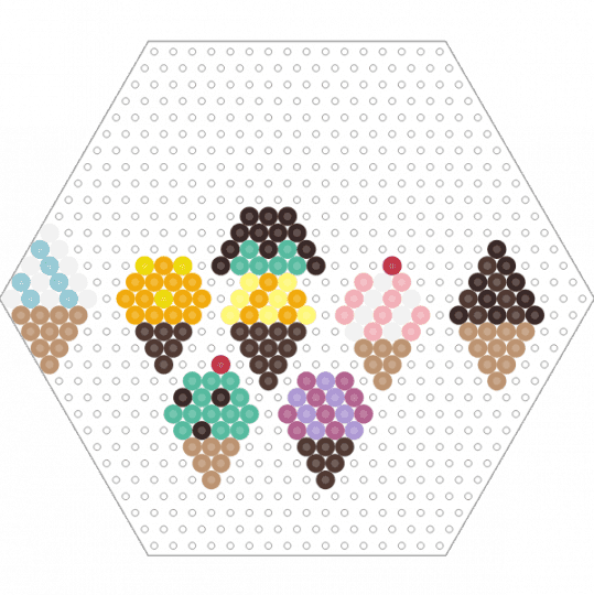 Kawada Perler Tiny Ice Cream Cones (Hexagon) - beige,brown,teal,cotdfoodfestival,food,dessert,small,mini,sweets