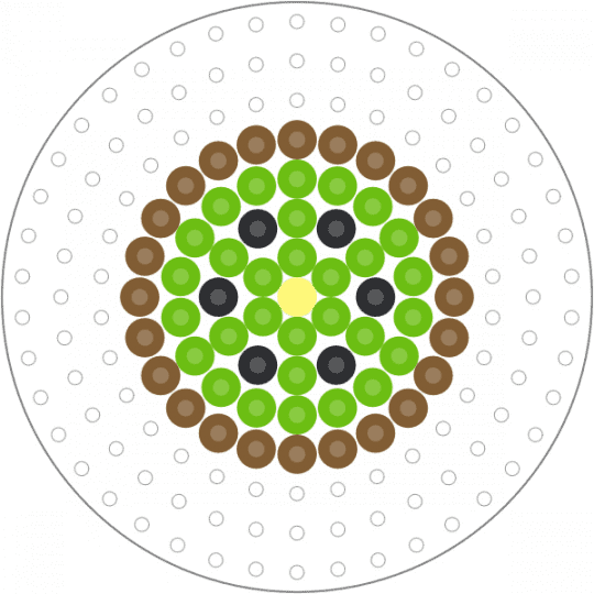 Kawada Perler Small Kiwi Slice (Circle Pegboard) - easy, food, fruit, fuse beads, green, simple, tan