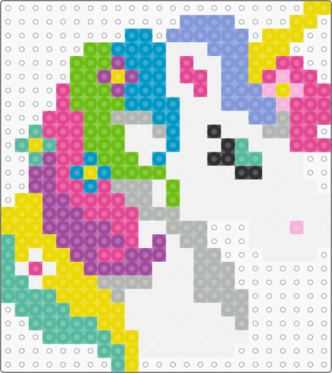 Perler Rainbow Unicorn - colorful, colourful, cute, fantasy, fuse beads, horse, light blue, pink, pony, rainbows, yellow