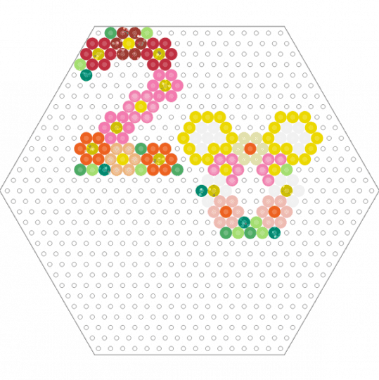2020 Flower Numbers Part 1/2 (Hexagon Board) - colorful, colourful, flowers, fuse beads, orange, perler, pink, red, year, yellow