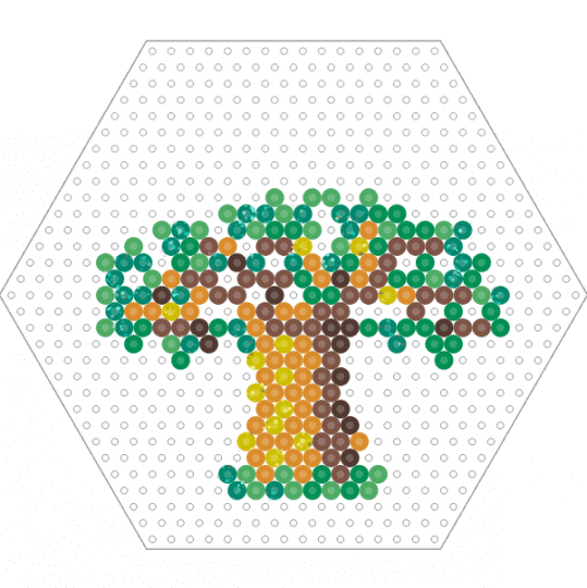Baobab Tree (Hexagon Board) - fuse beads, glitter beads, green, nature, orange, perler, plants, safari, tan, teal