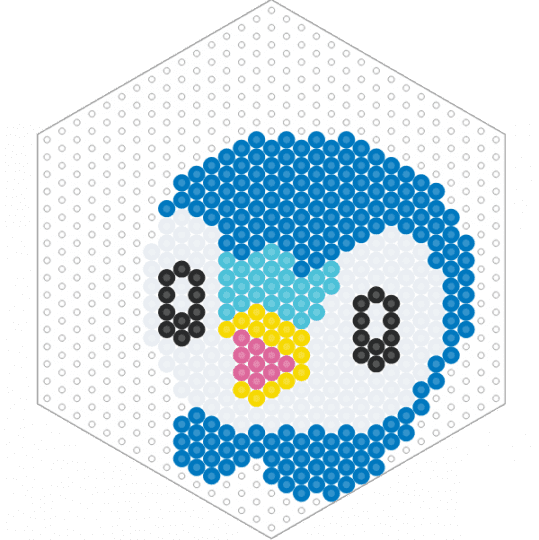 Piplup Head (Hexagon Board) - blue, character, fuse bead, green, nintendo, perler, pokemon, starter, video game