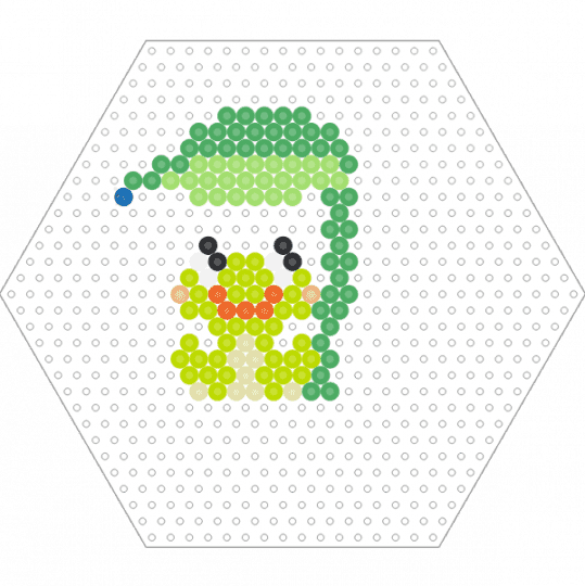 Frog Under Leaf (Hexagon Board) - animal, cute, fuse beads, green, kawaii, nature, perler