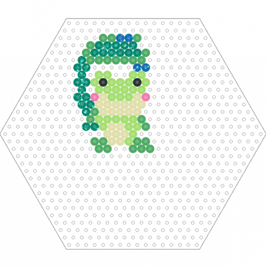 Glitter Frog Under Leaf (Hexagon Board) - animal, cute, fuse bead, green, nature, perler, rain, teal, yellow