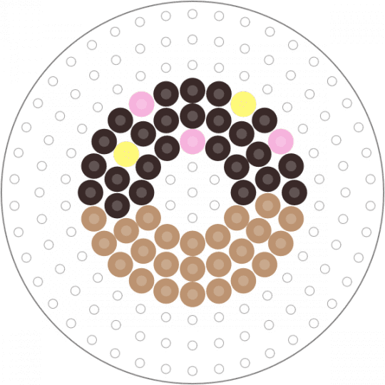 Kawada Perler Tiny Chocolate Donut (Circle Pegboard) - beige, brown, dessert, doughnut, small, sweets