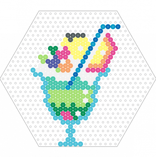 Kawada Perler Sundae (Hexagon Board) - light blue,green,pink,yellow,ice cream,dessert,food