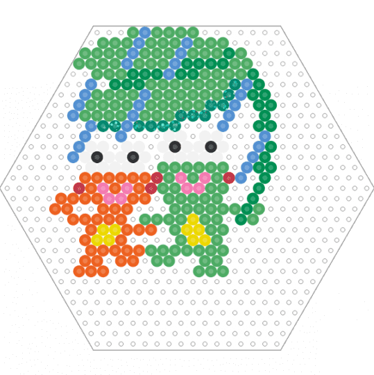 Frogs Under Leaf (Hexagon Board) - animal, cute, frog, fuse beads, green, nature, orange, perler
