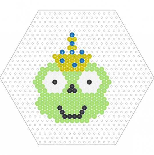 Frog Prince Head (Hexagon Board) - animal, crown, cute, fuse bead, glitter, green, perler
