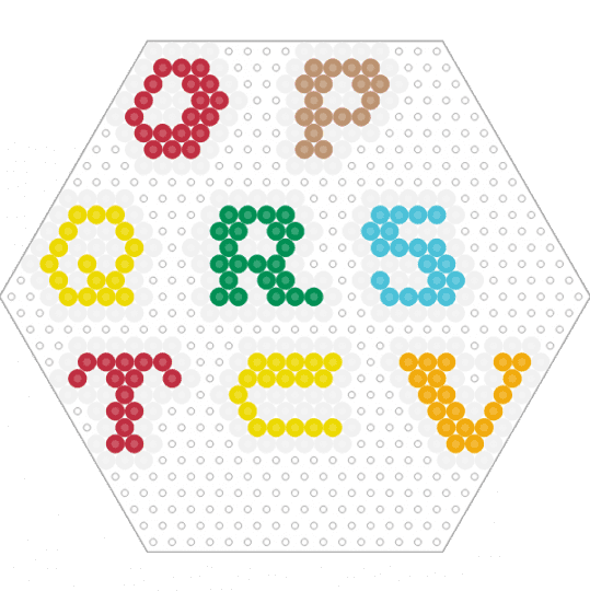 Letters O, P, Q, R, S, T, U, V (Hexagon Board) - alphabet, colorful, colourful, fuse beads, perler, simple, text, words