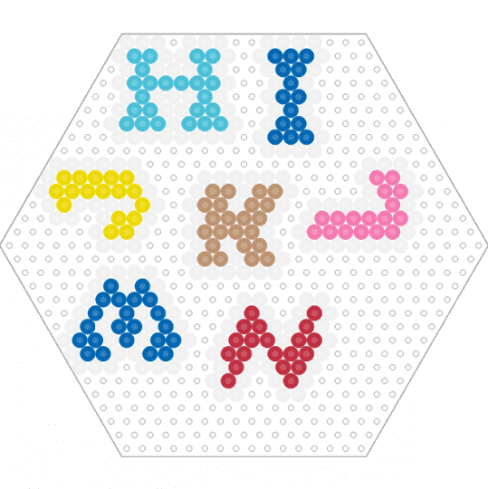 Letters H, I, J, K, L, M, N (Hexagon Board) - alphabet, colorful, colourful, fuse beads, perler, simple, text, words