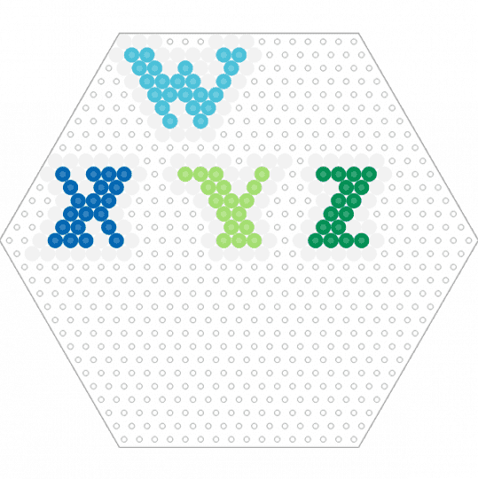 Letters W, X, Y, Z (Hexagon Board) - alphabet, colorful, colourful, fuse beads, perler, simple, text, words