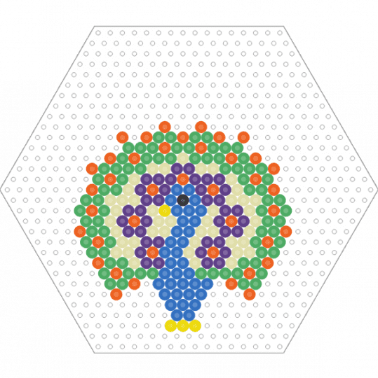 Peacock (Hexagon Board) - animal, bird, blue, colorful, colourful, fuse beads, green, nature, perler, yellow
