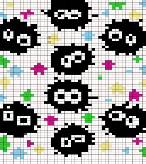 soot sprite tapestry - white,light blue,yellow,green,pink,colorful