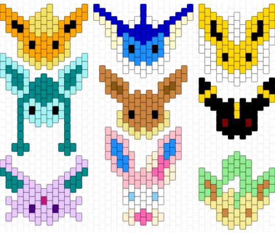 (credits go to cutiepie) all eevee evolutions sheet transparent - orange,yellow,teal,pink,colorful,pokemon,eevee,evolutions,silly,sprite sheet