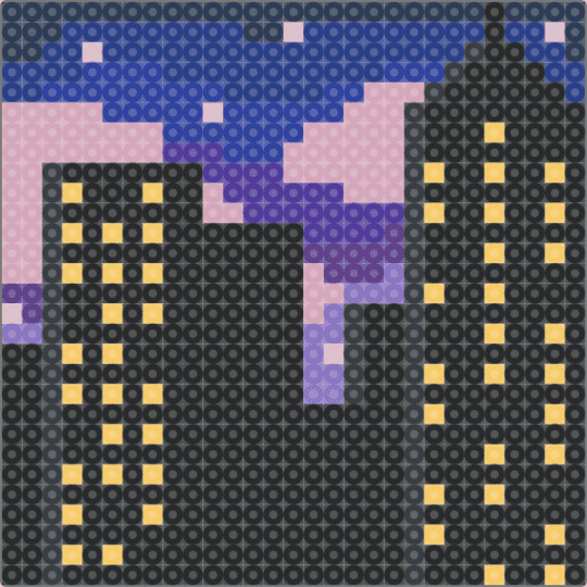 city night scenery - black,pink,purple,blue,cotdcities,night,city,fuse beads,skyline,night sky