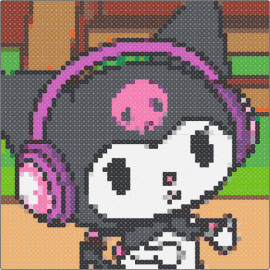 Kuromi wearing headphones 58x58 - kuromi,headphones,sanrio,character,pink,black,music,anime