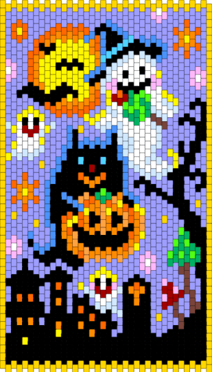 Halloween Scene - orange, pink, yellow