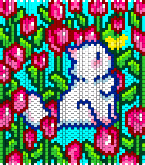 Cat In Flower Field - cat, flower, green, light blue, pink, red