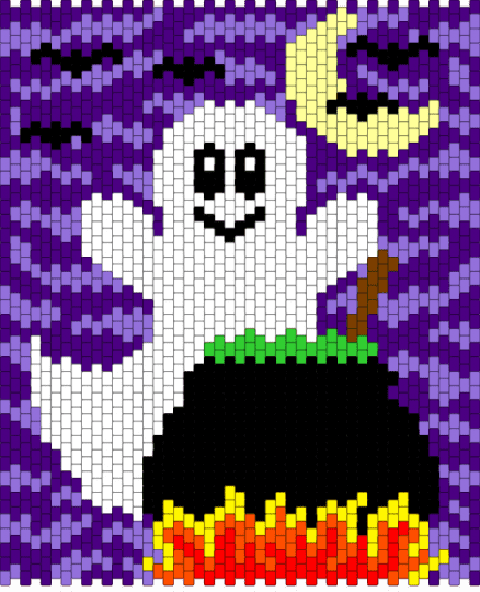 Ghost with Cauldron Banner - banner, ghost, halloween, panel, purple, spooky