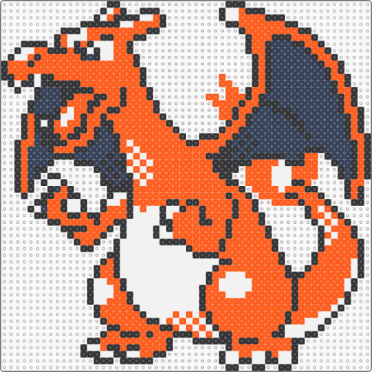 Charizard Generation 2 Crystal Version Perler - charizard,pokemon,gen 2,crystal version,dragon,fire,monster,gaming,video game,orange