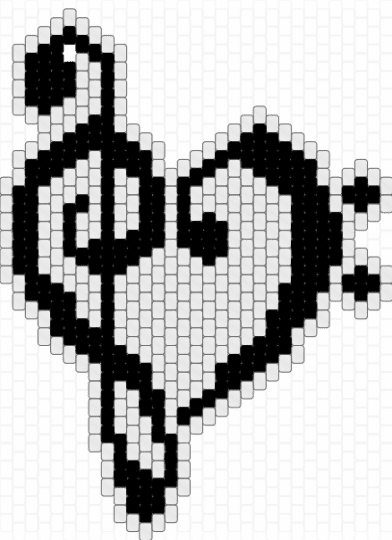 Treble cleft heart Kandi charm - white,black